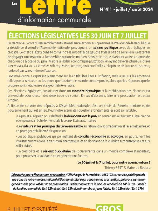 Lettre juillet et août
